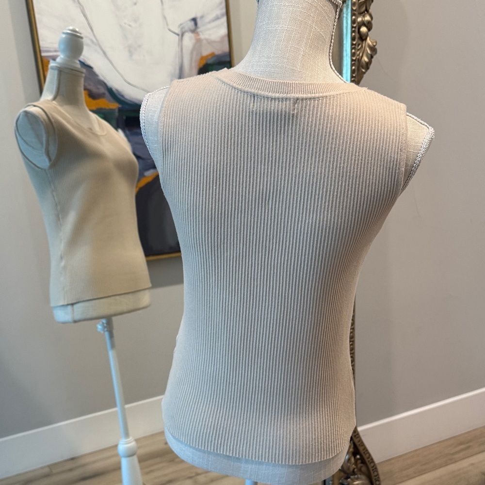 H by Halston Beige Ribbed Tank Top - Picture 3 of 5